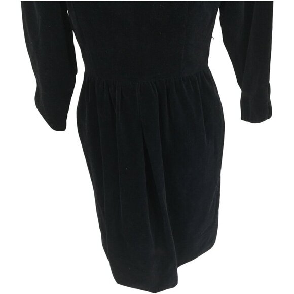 Vintage Petite Lanz Black Velvet Button Back Midi Modest Dress Size 10 Orchestra - Picture 7 of 14